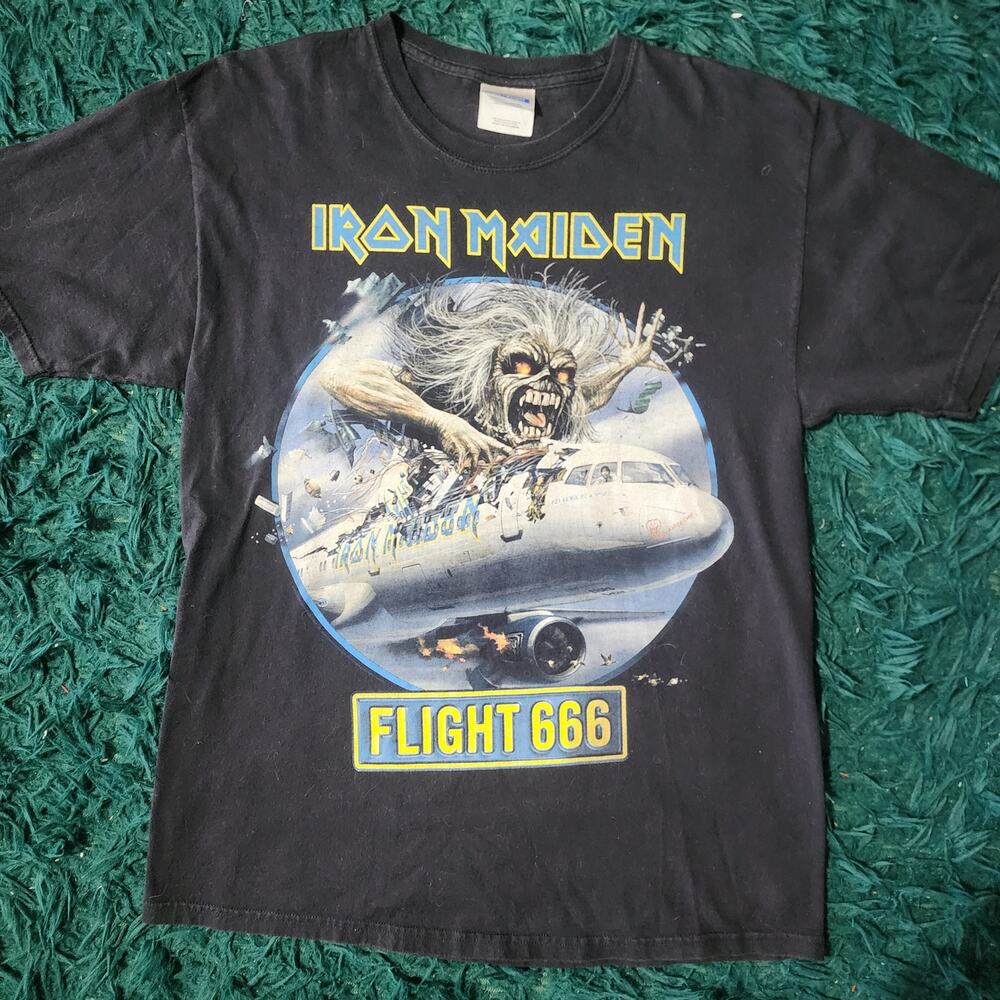 Iron Maiden Flight 666 Tee Black Eddie Graphic Heavyweight Band Shirt Size M